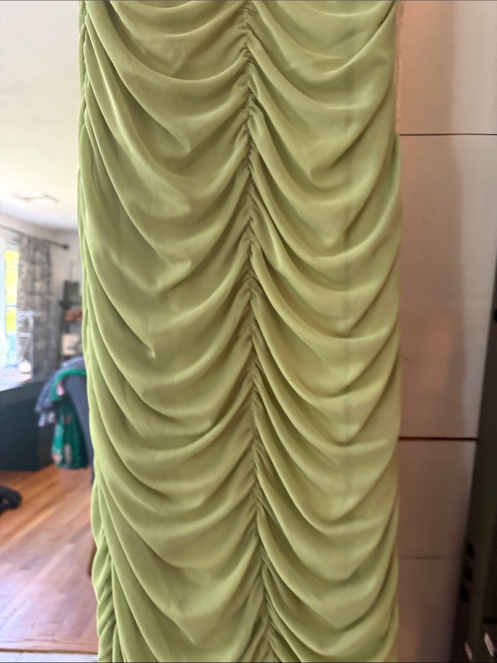 Green Ruched Maxi Dress with Tiered Hem - Picture 4 of 8